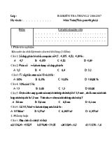 Đề kiểm tra tháng 2 môn Toán lớp 5 - Năm học 2016-2017